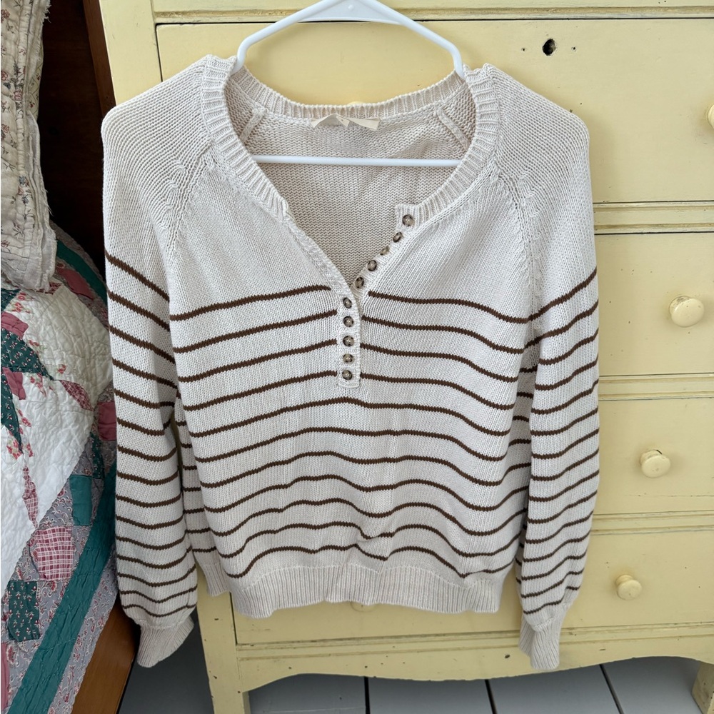 Sezane Cream and Brown Striped Leontine Sweater
